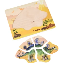 Dinosaur Friends Wooden Puzzles | Set of 5 with Easy-Grasp Raised Pieces