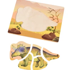 Dinosaur Friends Wooden Puzzles | Set of 5 with Easy-Grasp Raised Pieces