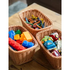 Durable Woven Plastic Rectangle Storage Baskets | Set of 3 Dishwasher-Safe Classroom Organizers