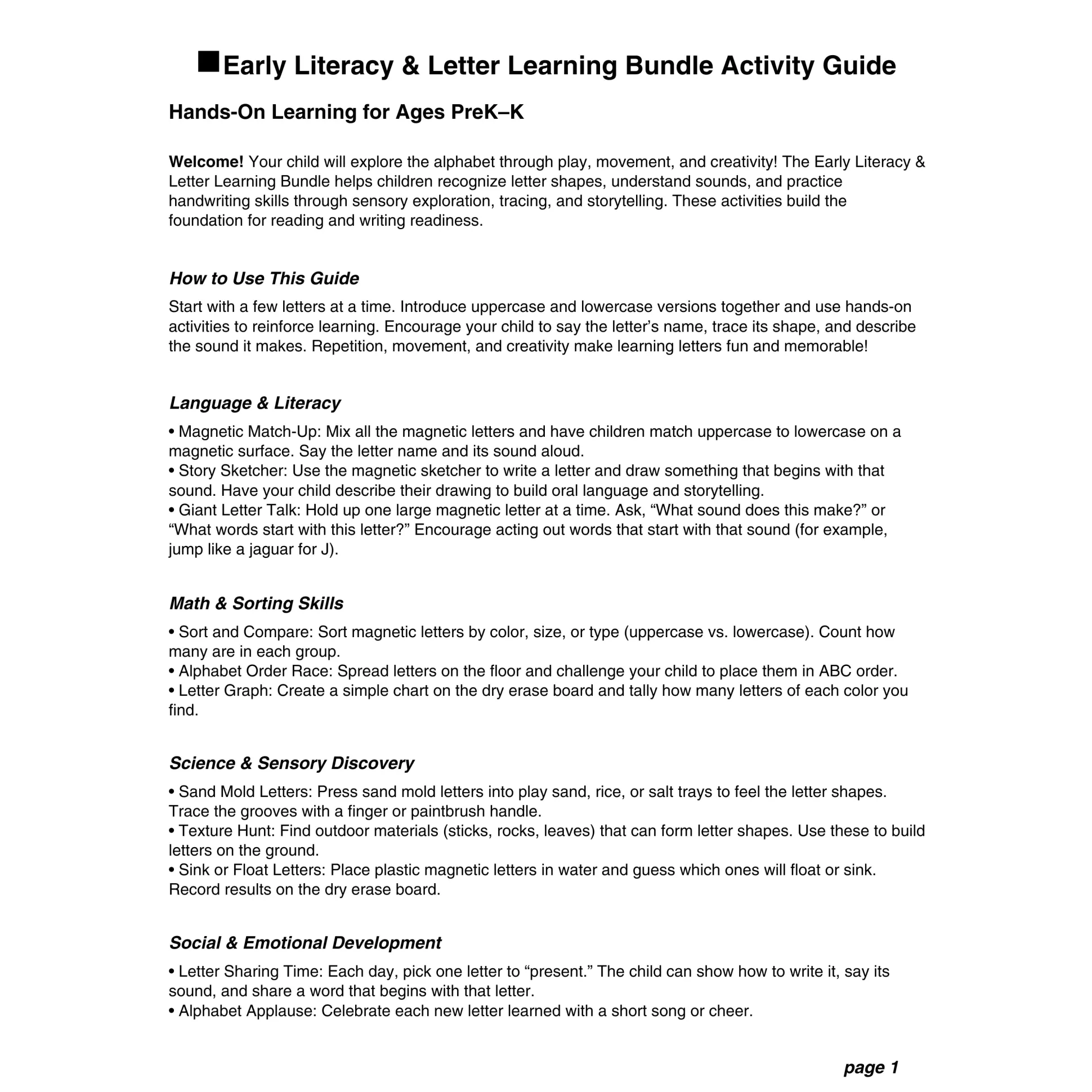 Early Literacy & Letter Recognition Kit