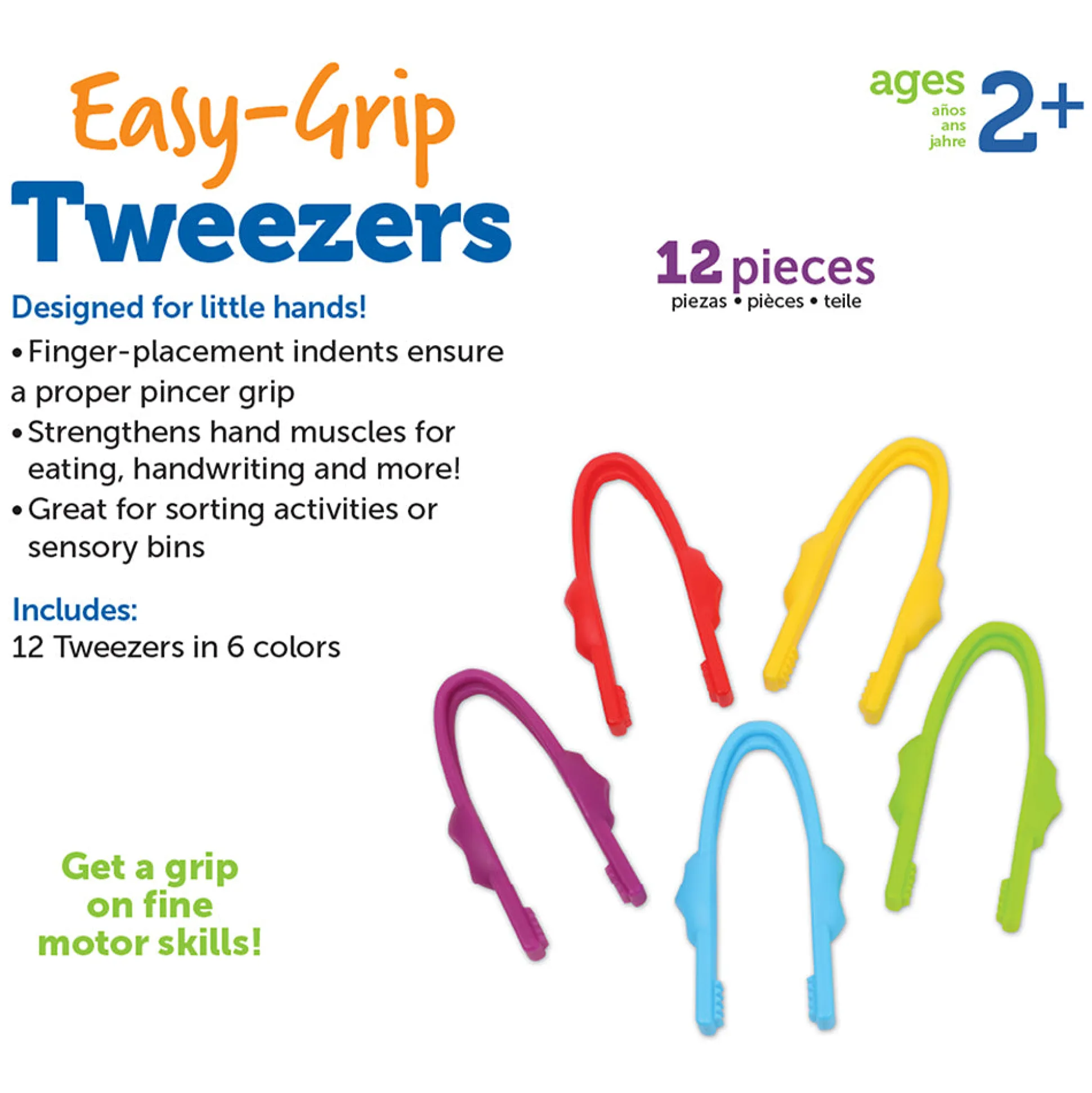 Easy Grip Tweezers | 12 Fine Motor Tools for Sorting, Counting & Sensory Play