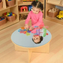 Eco-Friendly Wooden Round Table with Shatterproof Mirror Top