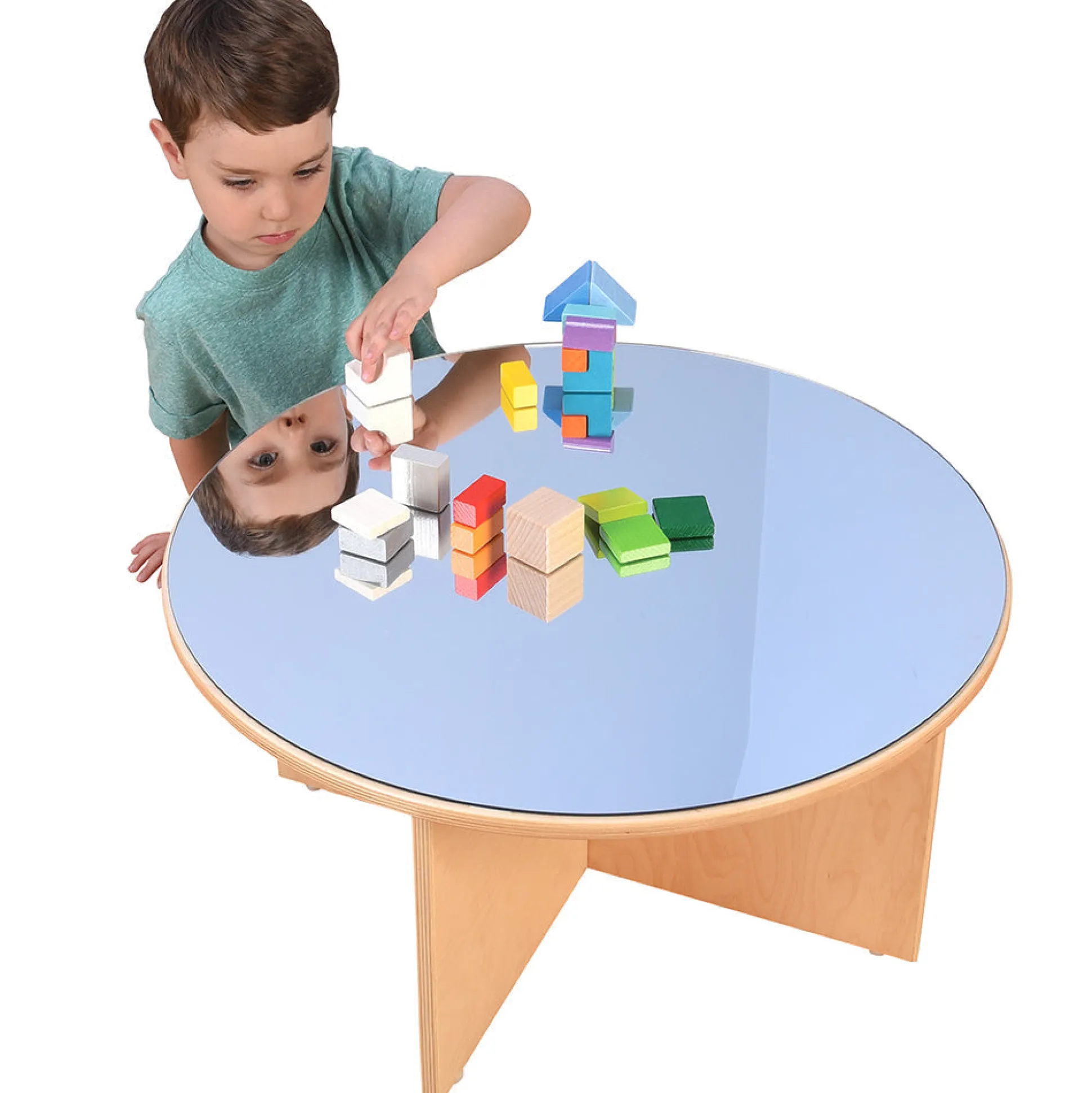 Eco-Friendly Wooden Round Table with Shatterproof Mirror Top