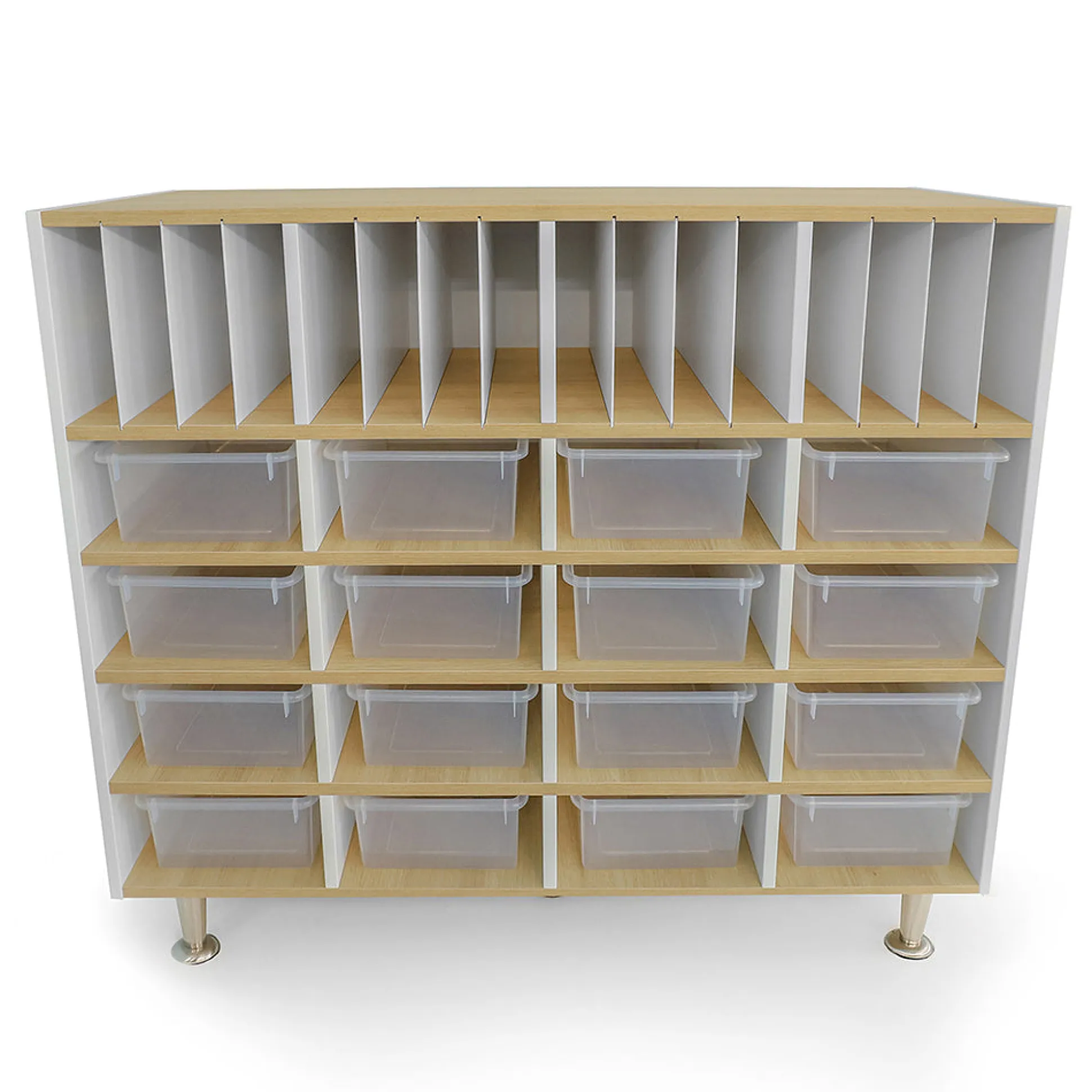 elevatED™ Classroom Organizer | Storage Cabinet with 16 Clear Trays