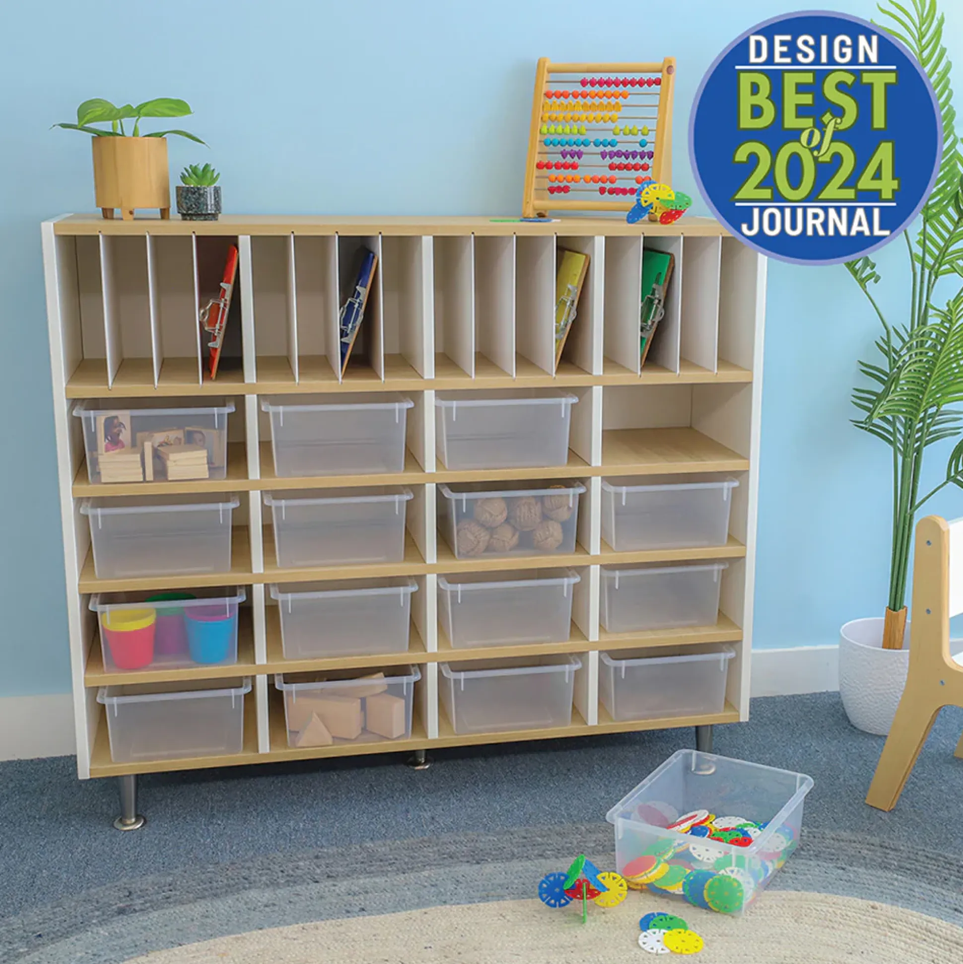 elevatED™ Classroom Organizer | Storage Cabinet with 16 Clear Trays