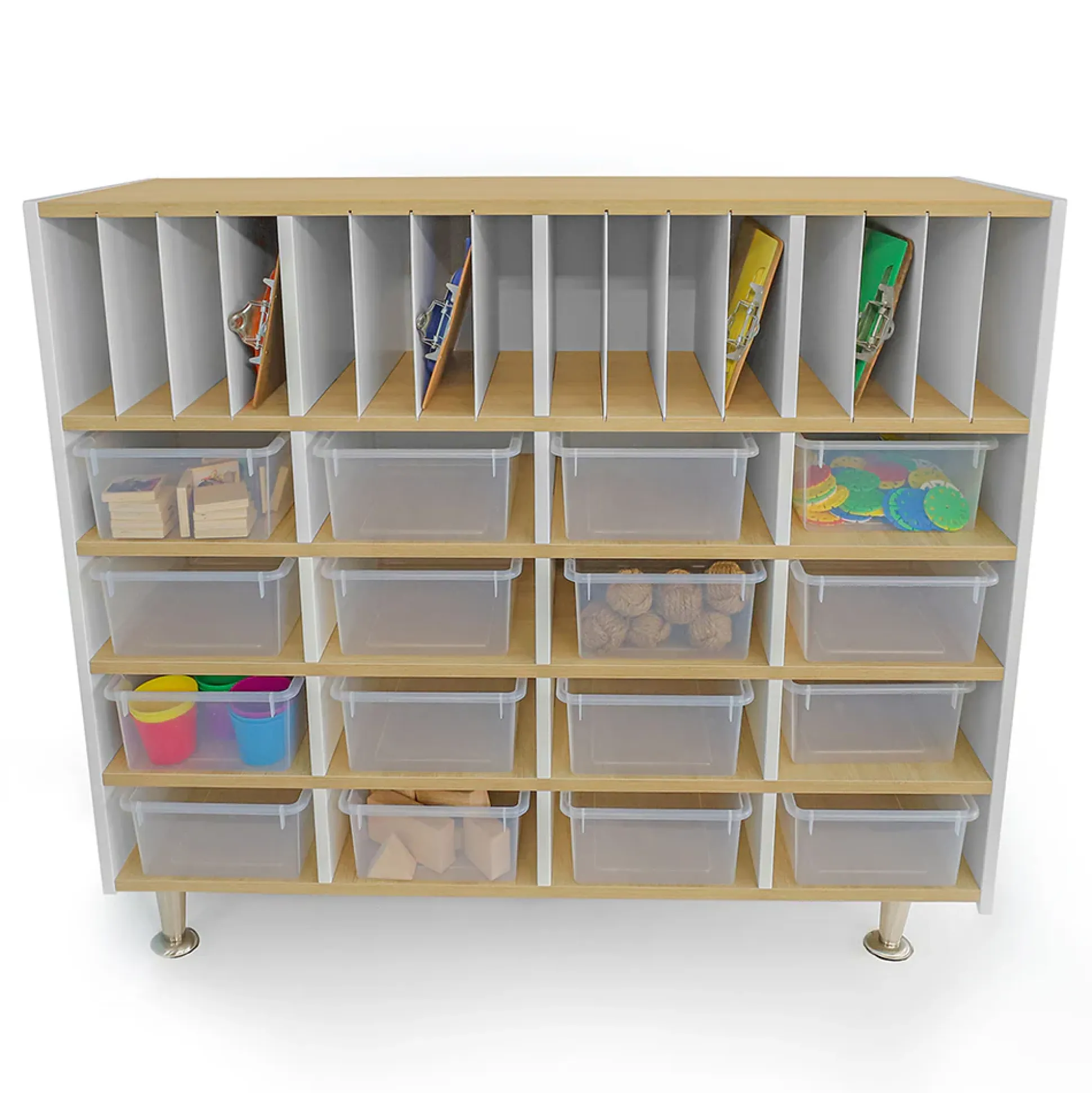 elevatED™ Classroom Organizer | Storage Cabinet with 16 Clear Trays