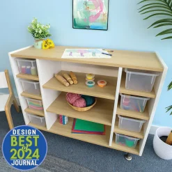 elevatED™ Combo Tray Storage Cabinet | Contemporary Mixed-Storage Classroom Cabinet with Shelves & Trays