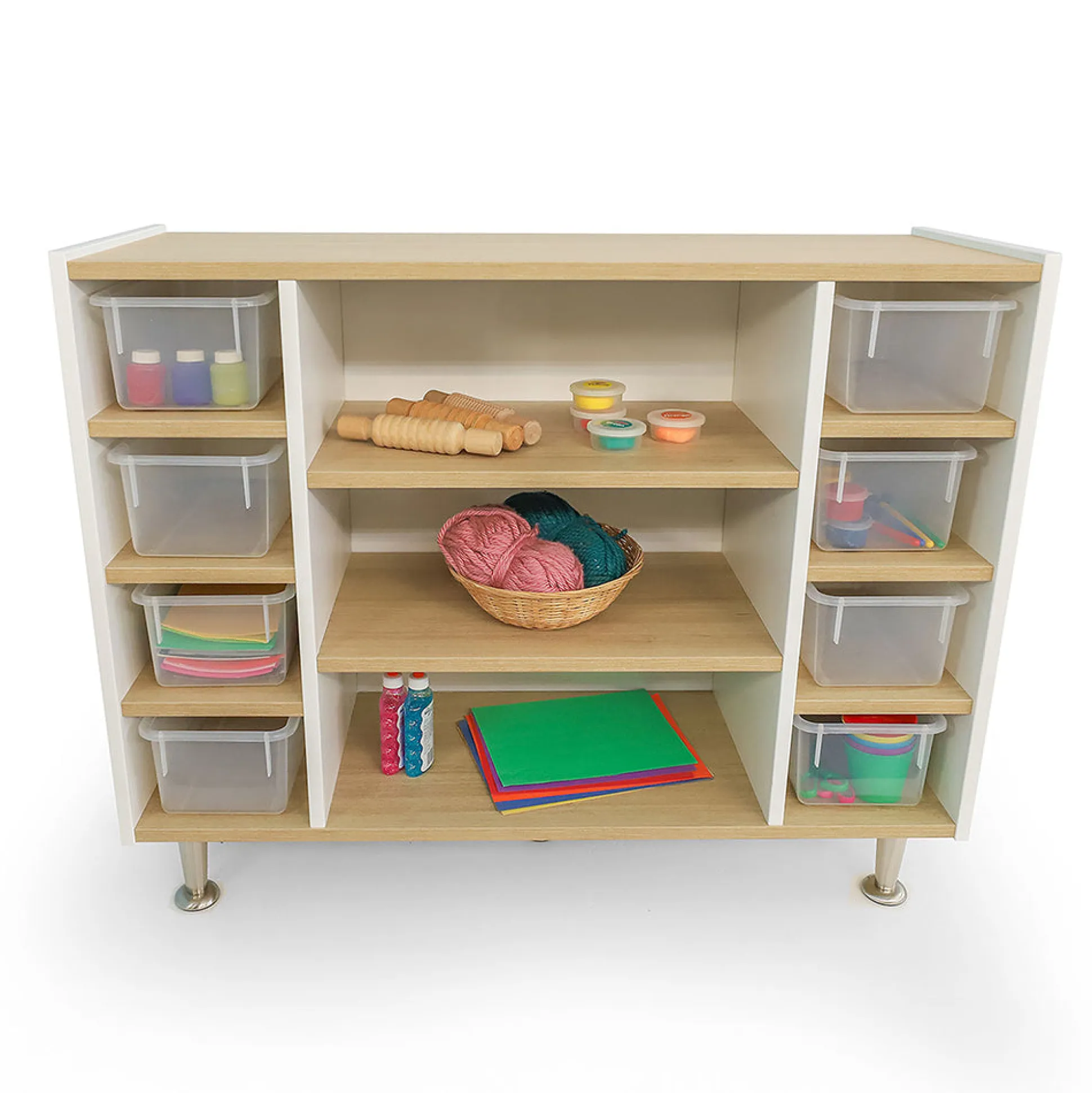 elevatED™ Combo Tray Storage Cabinet | Contemporary Mixed-Storage Classroom Cabinet with Shelves & Trays
