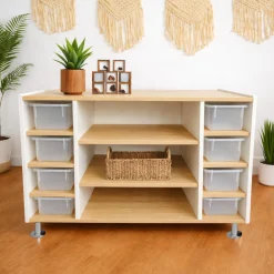 elevatED™ Combo Tray Storage Cabinet | Contemporary Mixed-Storage Classroom Cabinet with Shelves & Trays