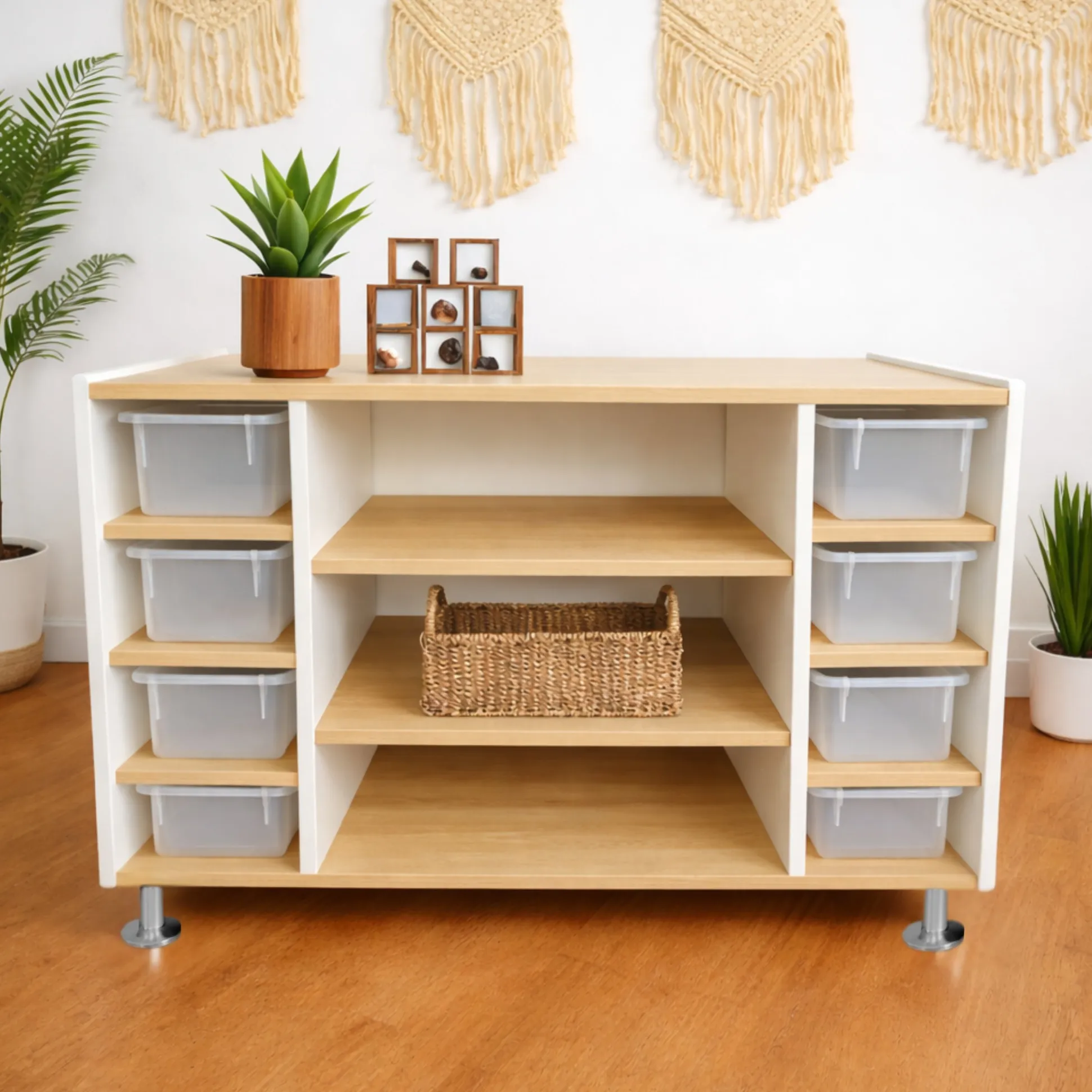elevatED™ Combo Tray Storage Cabinet | Contemporary Mixed-Storage Classroom Cabinet with Shelves & Trays