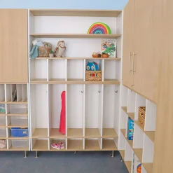 elevatED™ Cubby & Shelf Cabinet | Classroom Storage with Two Open Shelves & Five Large Cubbies