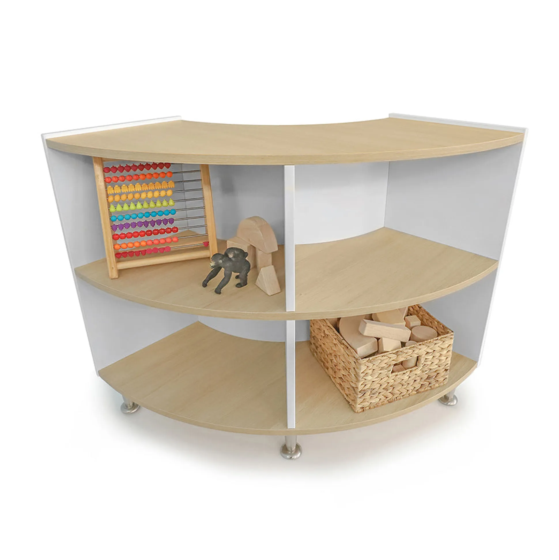 elevatED™ Curve In Storage Shelf | 33"H White Oak Classroom Cabinet with Curved Back