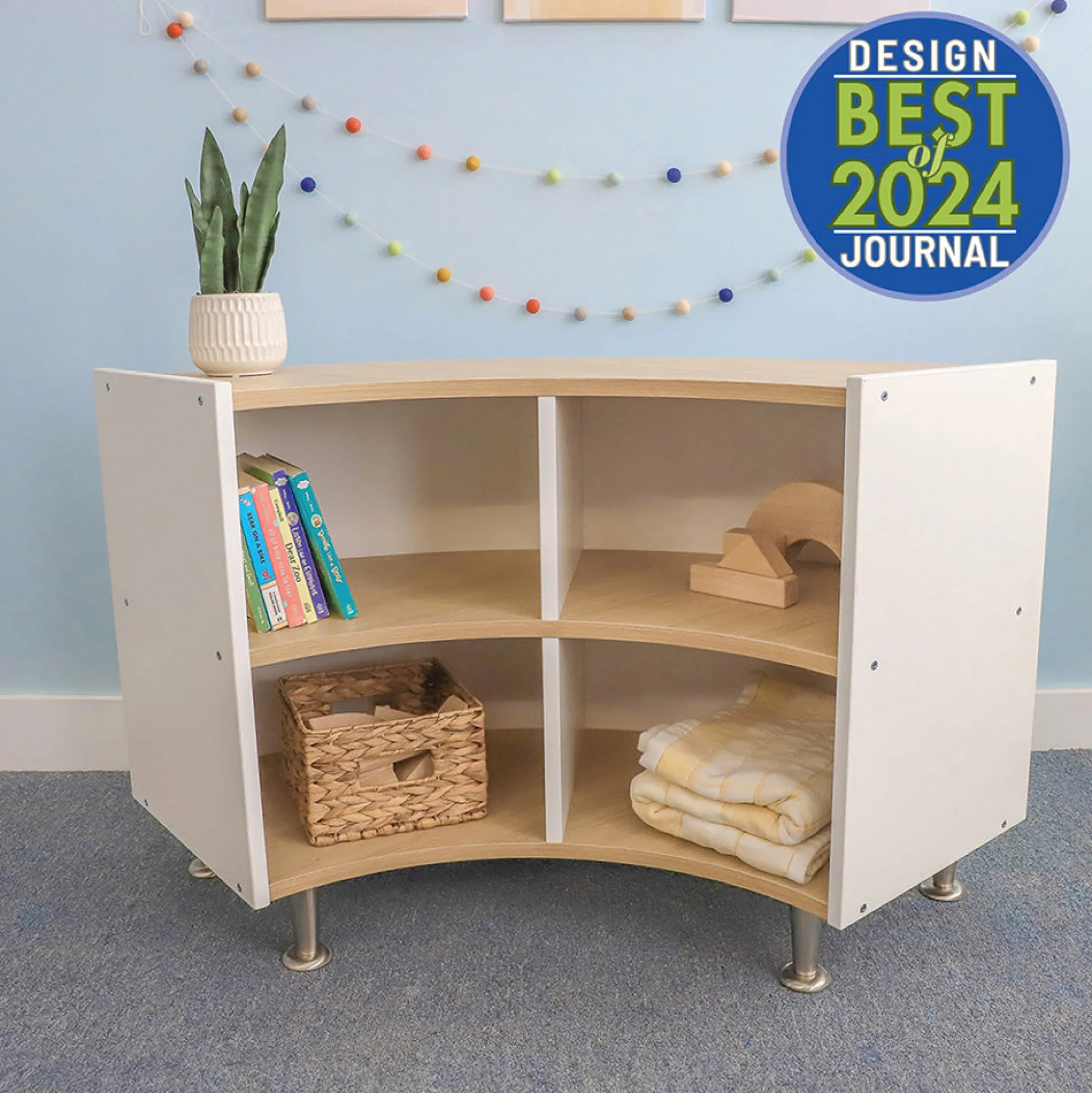 elevatED™ Curve Out Storage Cabinet | 27" High Modern Classroom Cabinet with Curved Back Design