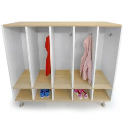 elevatED™ Five Section Coat Locker | Modern Preschool Storage with Hooks & Bench Seating