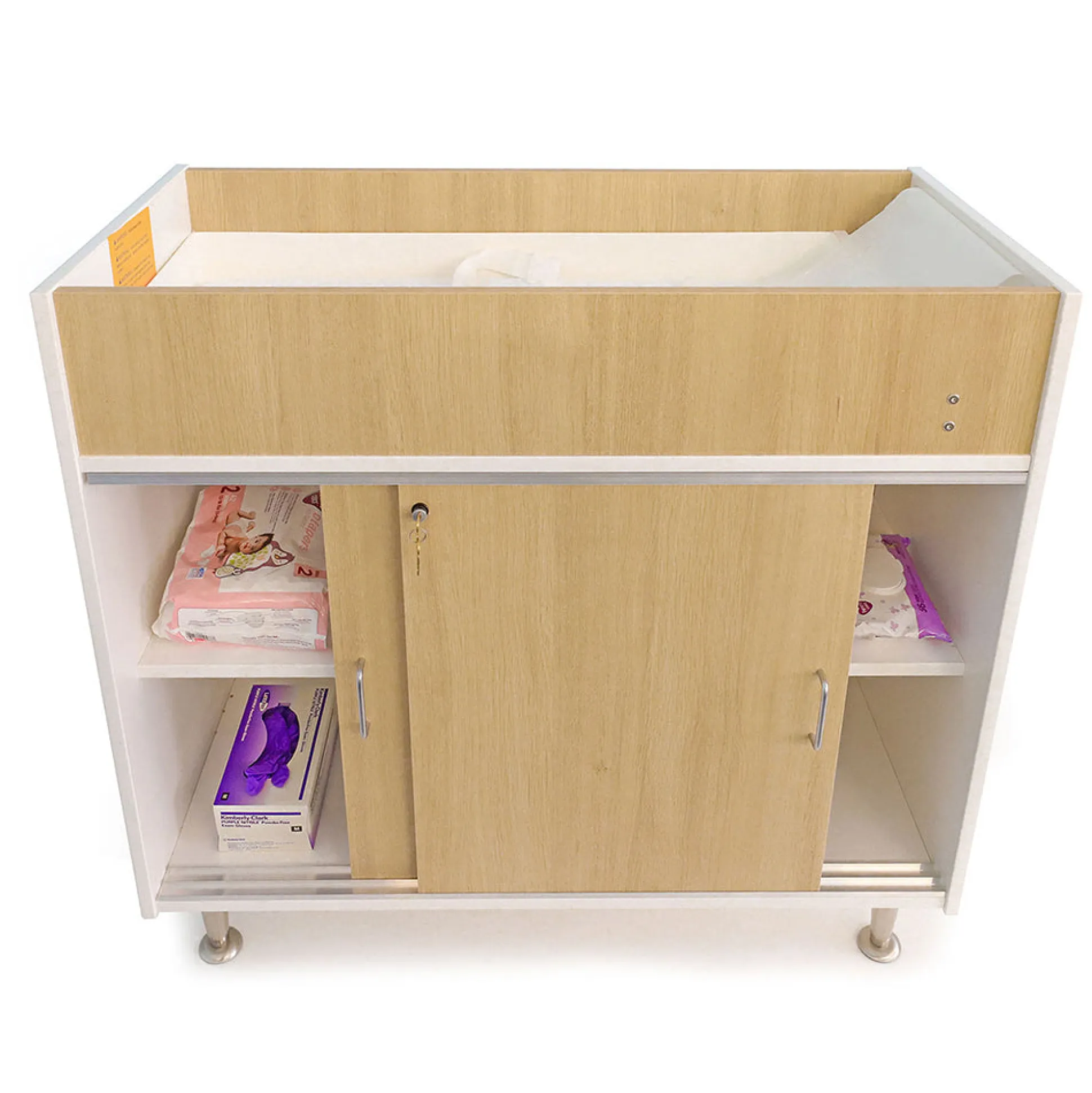 elevatED™ Infant Changing Cabinet | Modern Nursery Changing Station with Storage, Pad, Safety Strap & Paper Roll