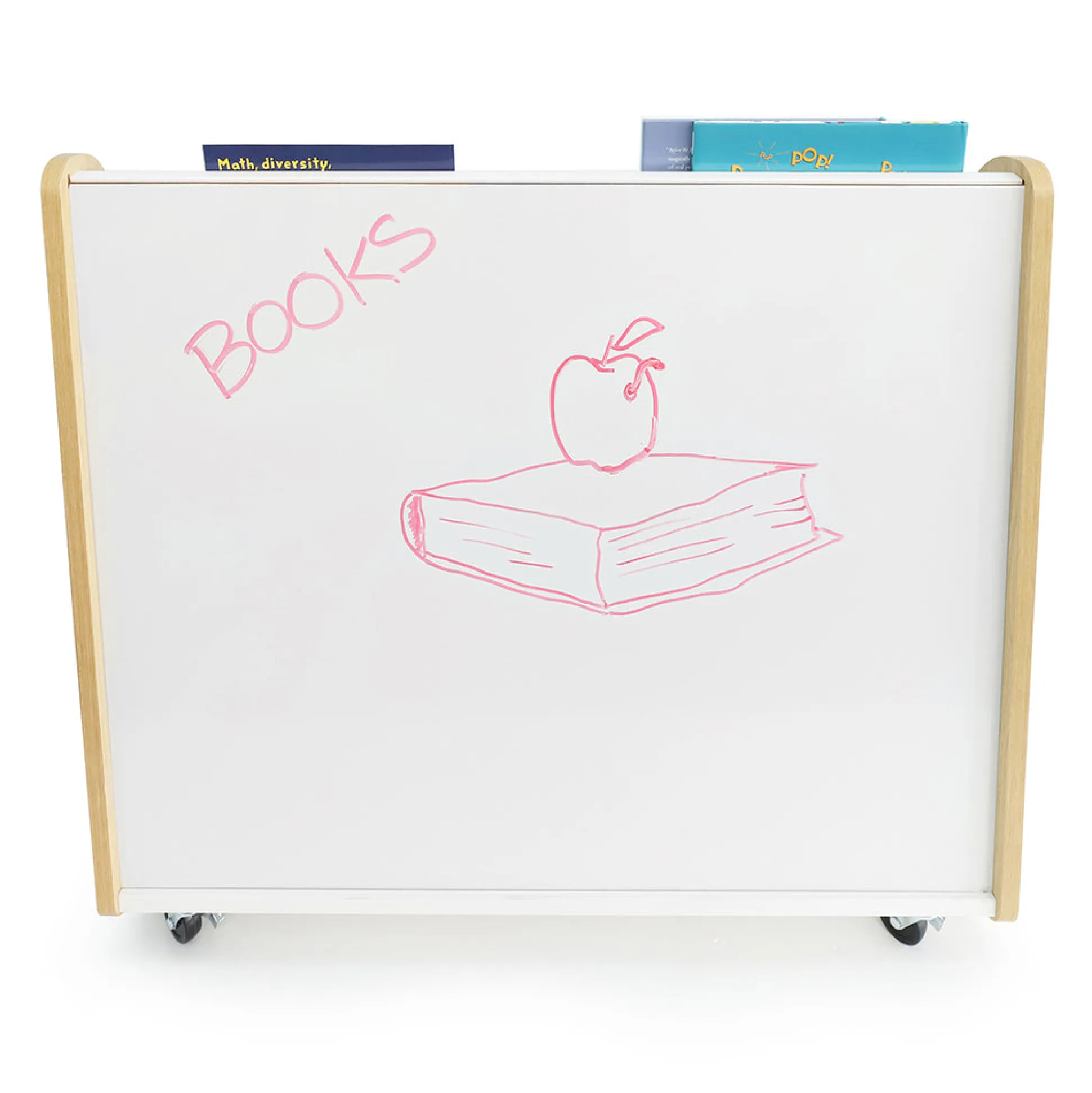 elevatED™ Mobile Book Display | Modern Classroom Book Browser with Cascading Shelves & Rear Markerboard