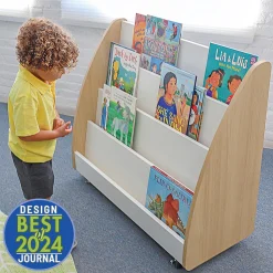 elevatED™ Mobile Book Display | Modern Classroom Book Browser with Cascading Shelves & Rear Markerboard