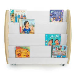 elevatED™ Mobile Book Display | Modern Classroom Book Browser with Cascading Shelves & Rear Markerboard