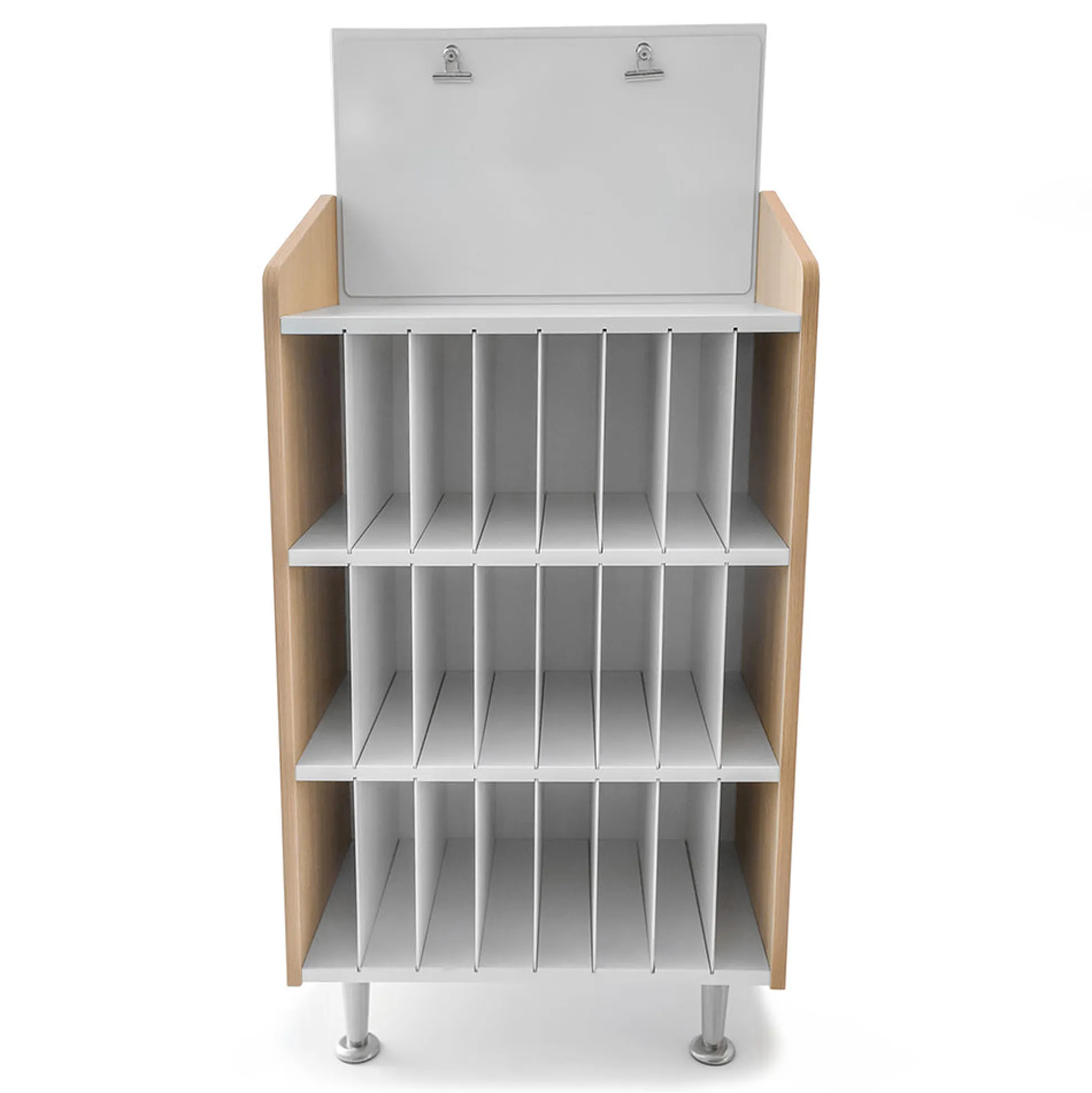 ElevatED™ Modern Classroom Mail & Message Center | White Oak Teacher Communication Hub with 24-Slot Organizer & Dry Erase Board