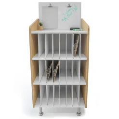 ElevatED™ Modern Classroom Mail & Message Center | White Oak Teacher Communication Hub with 24-Slot Organizer & Dry Erase Board