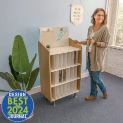 ElevatED™ Modern Classroom Mail & Message Center | White Oak Teacher Communication Hub with 24-Slot Organizer & Dry Erase Board