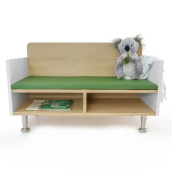 elevatED™ Modern Classroom Sofa with Storage | White Oak & Green Cushion Reading Bench for Kids