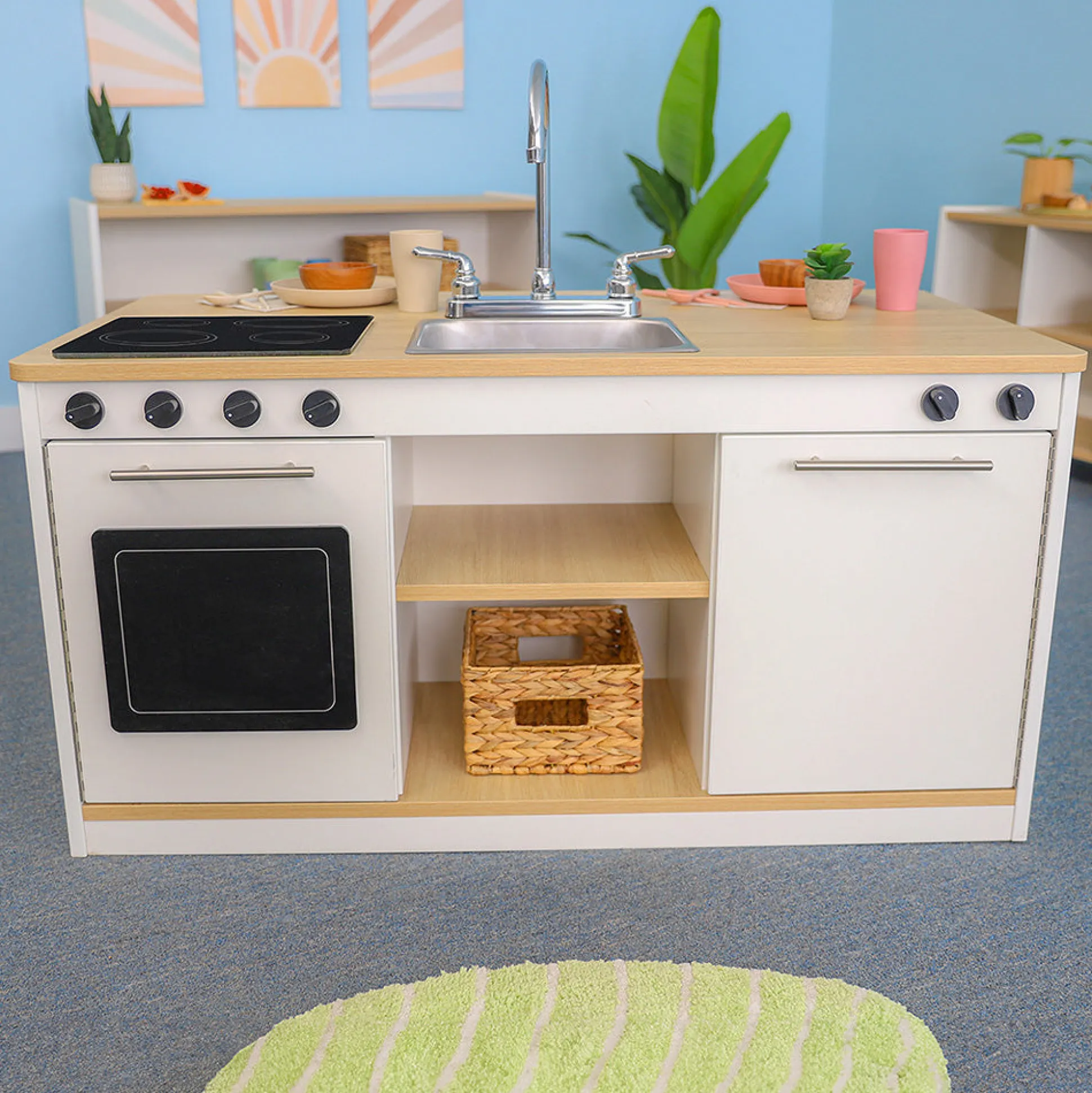 elevatED™ Toy Kitchen Island Breakfast Bar | Modern Play Kitchen with Stove, Sink, Dishwasher & Social Seating