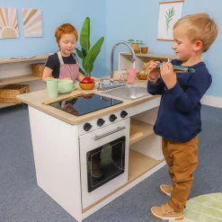 elevatED™ Toy Kitchen Island Breakfast Bar | Modern Play Kitchen with Stove, Sink, Dishwasher & Social Seating