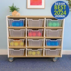 elevatED™ 12-Tray Mobile Storage Cabinet | Modern White Oak Classroom Organizer with Locking Casters