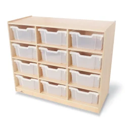 Extra Deep Mobile Birch Tote Storage Unit with 12 Clear Trays