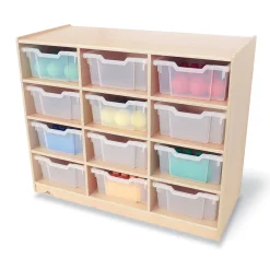 Extra Deep Mobile Birch Tote Storage Unit with 12 Clear Trays