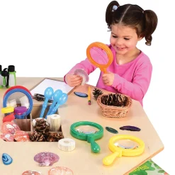 E-Z View Magnifiers with Stand – Set of 6 Rainbow Handheld or Hands-Free Magnifying Glasses, 4.5x Magnification, Special Needs & STEM Learning