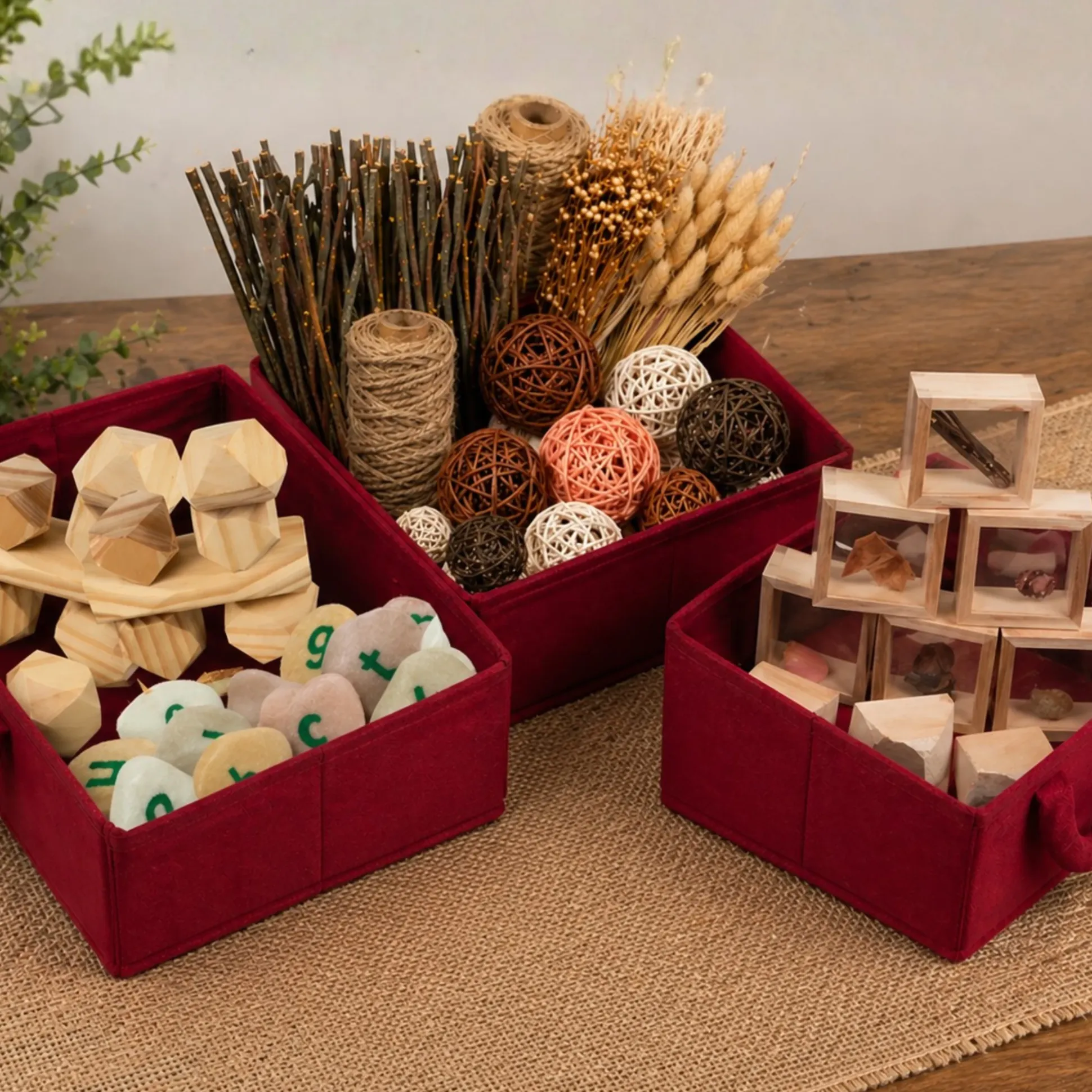 Fabric Storage Bins - Maroon -Set of 3