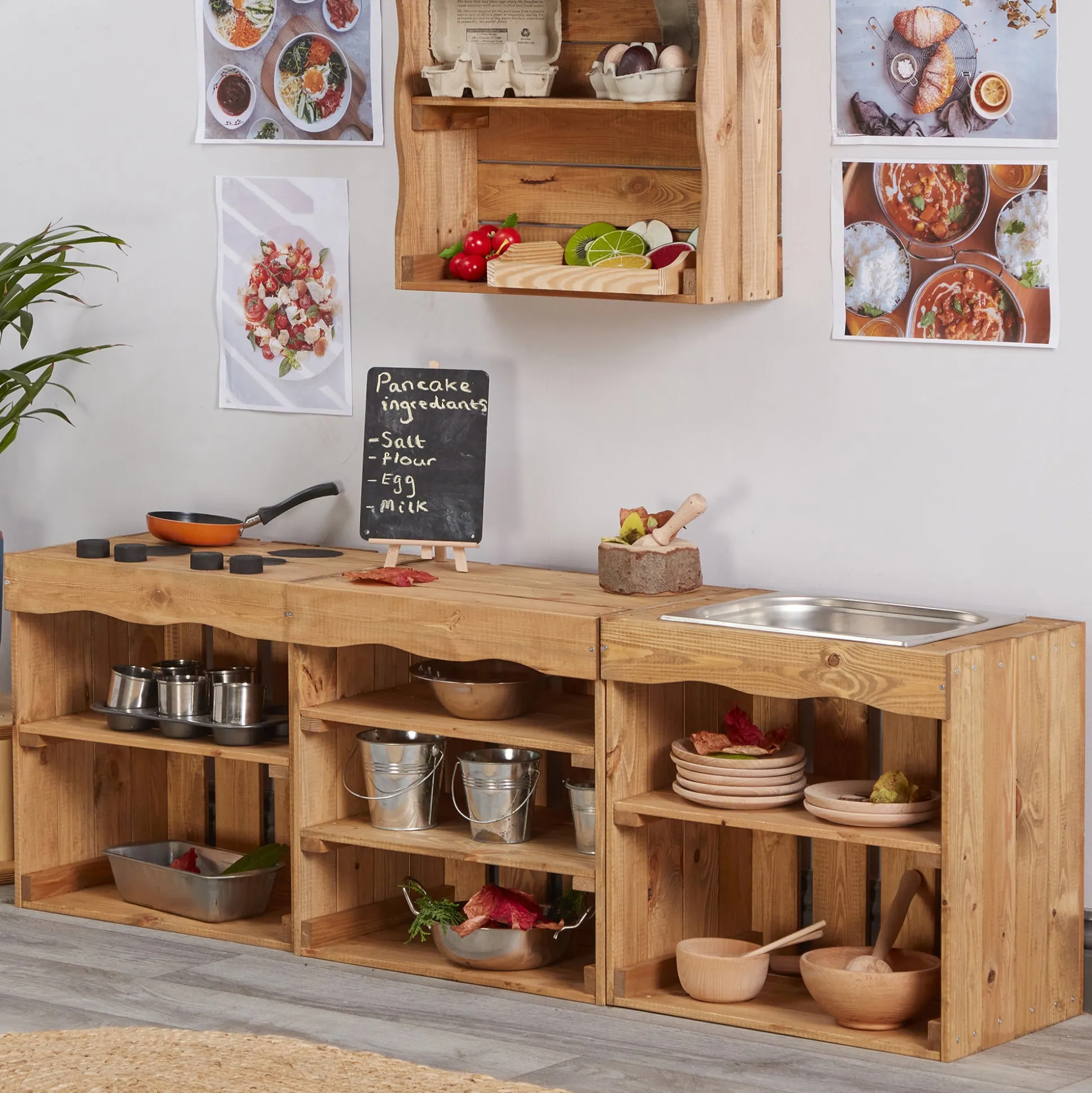 Farmhouse Crate Kitchen | Wooden Dramatic Play & Pack-Away Storage 3-Piece Set