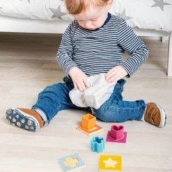 Feel and Find Matching Game | Sensory Shape Sorter with Silicone Pieces, Wooden Matching Boards & Drawstring Bag