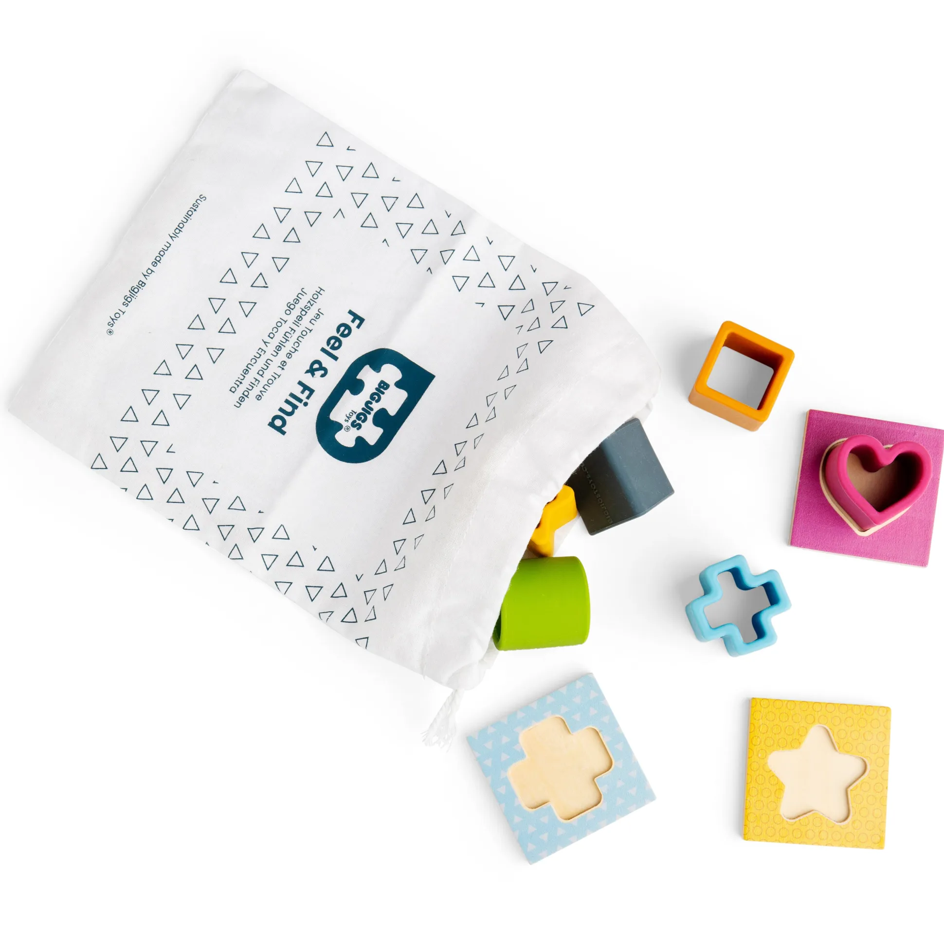 Feel and Find Matching Game | Sensory Shape Sorter with Silicone Pieces, Wooden Matching Boards & Drawstring Bag