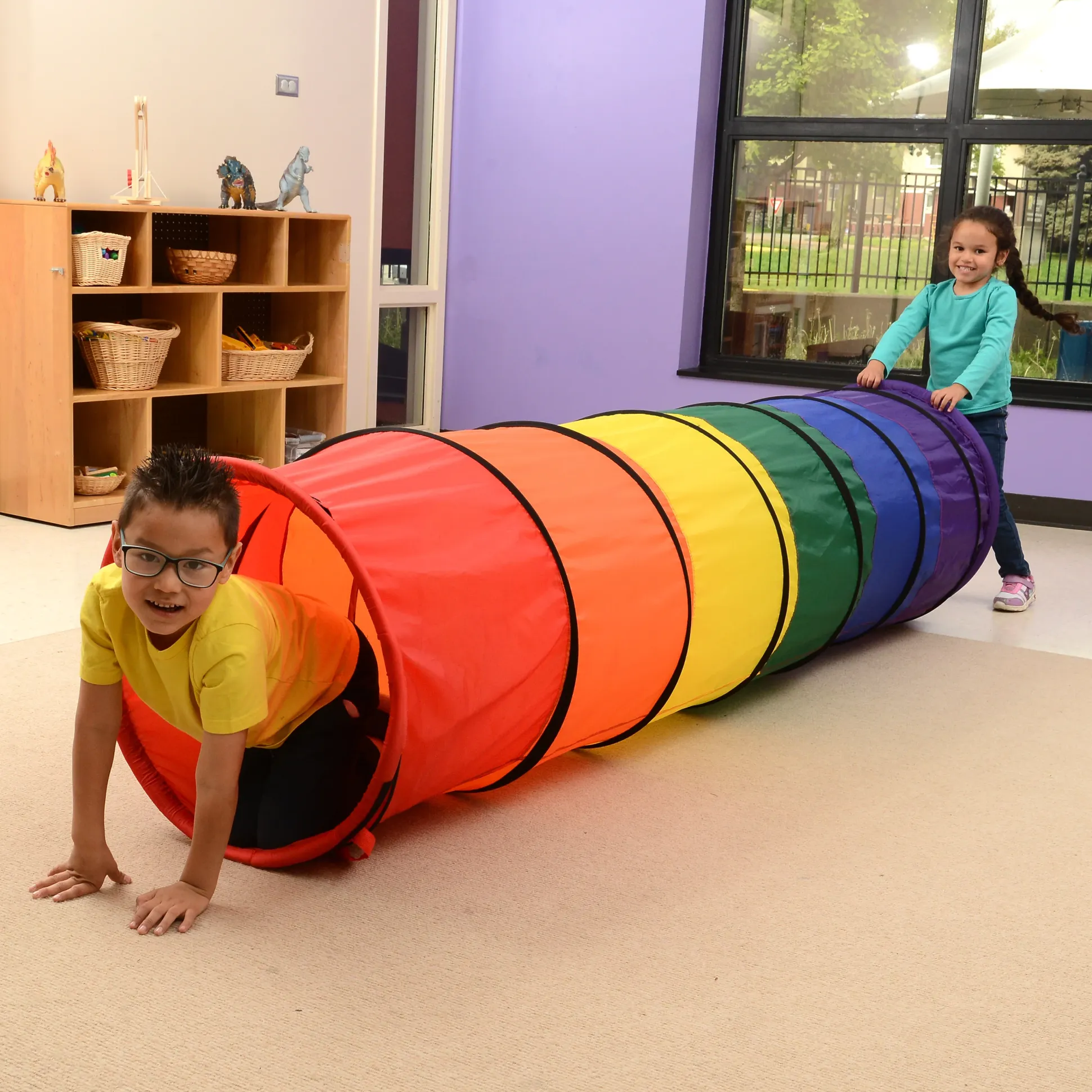 8-Foot Rainbow Crawl Tunnel for Kids | Indoor/Outdoor Play Tunnel with Steel Frame