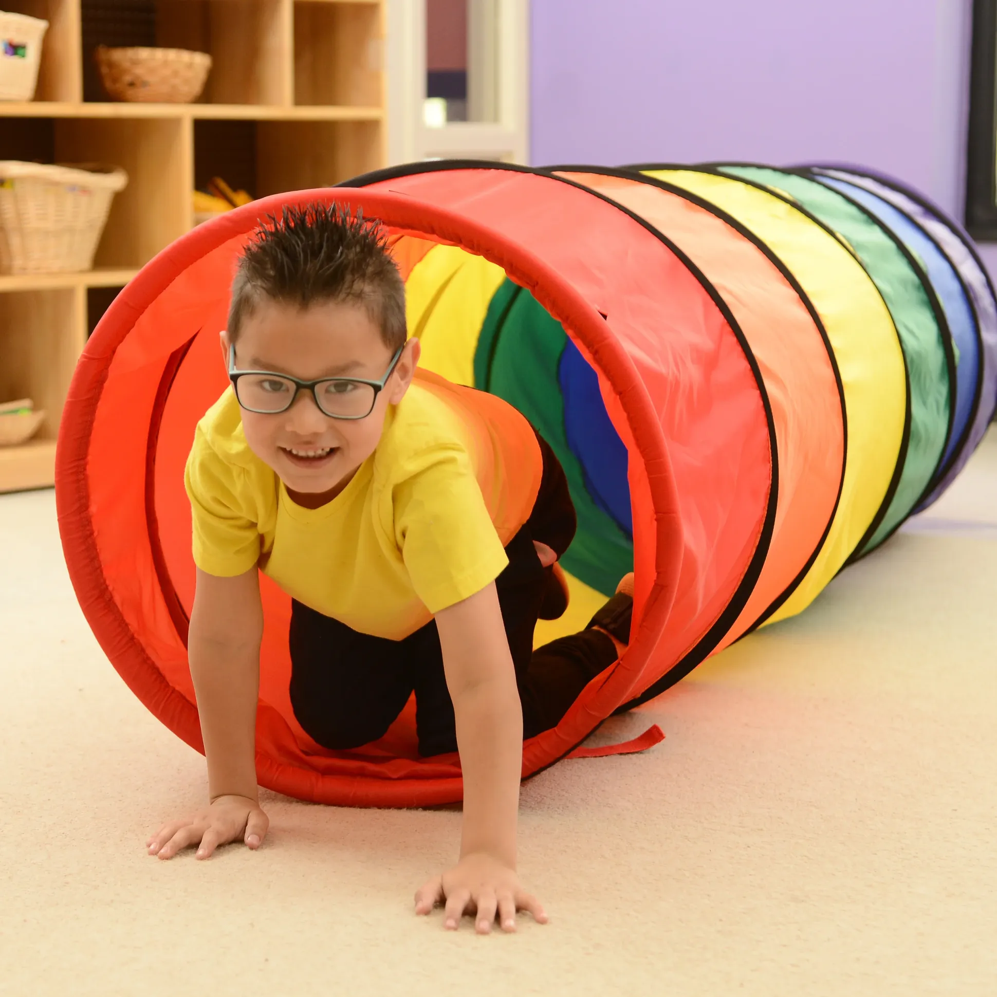 8-Foot Rainbow Crawl Tunnel for Kids | Indoor/Outdoor Play Tunnel with Steel Frame