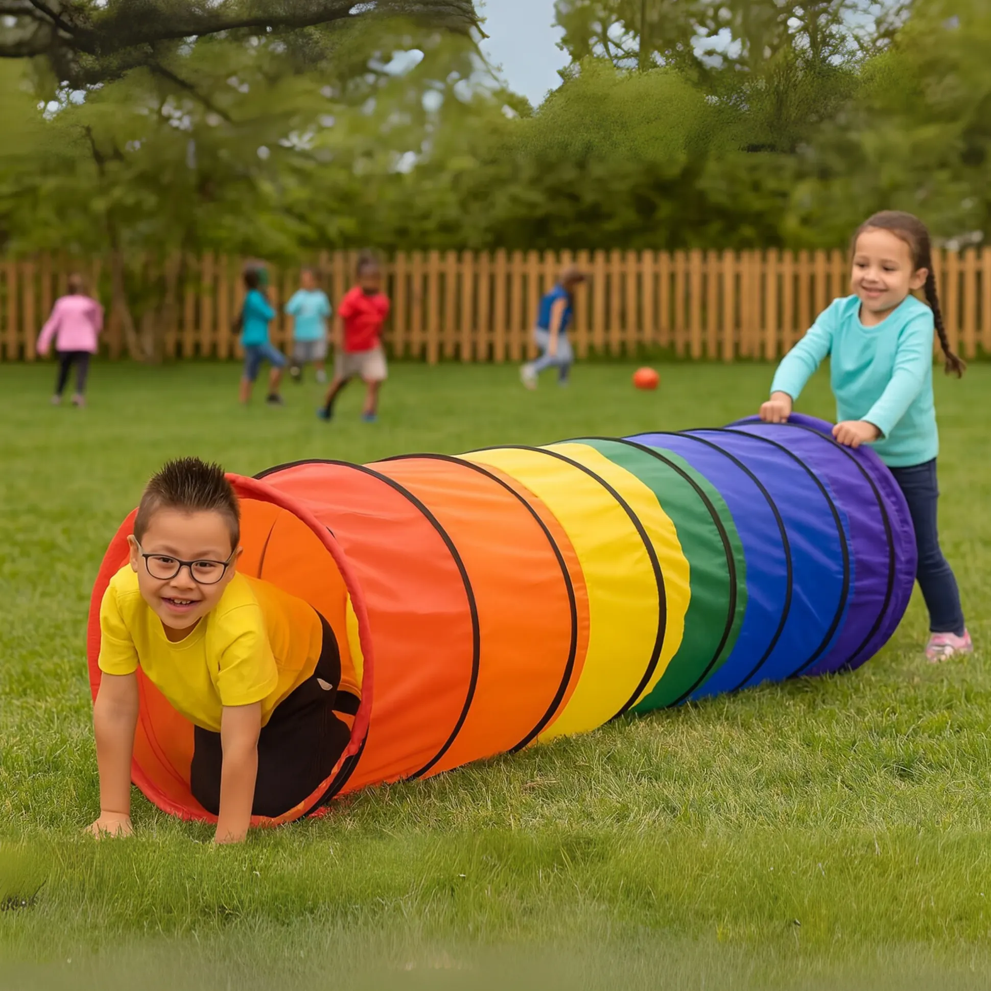 8-Foot Rainbow Crawl Tunnel for Kids | Indoor/Outdoor Play Tunnel with Steel Frame