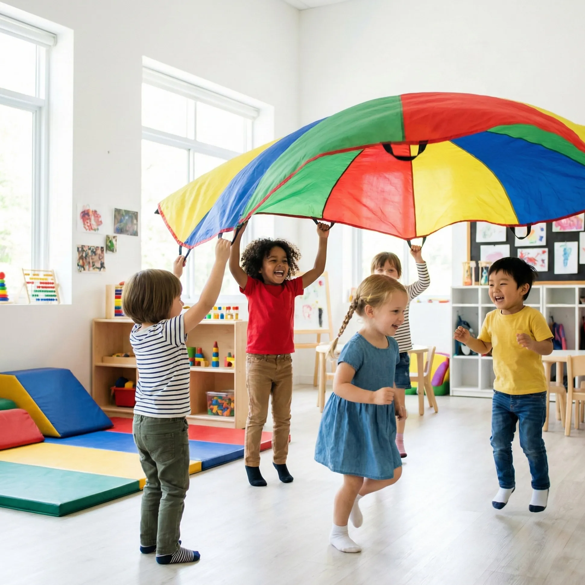 12 Ft "No Rip" Kids Parachute | Multicolor Durable Nylon with Handles & Storage Bag