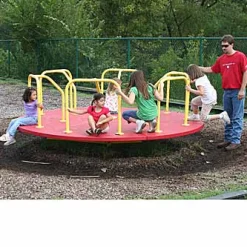 10ft Red Playground Merry-Go-Round with Yellow Hand Rails