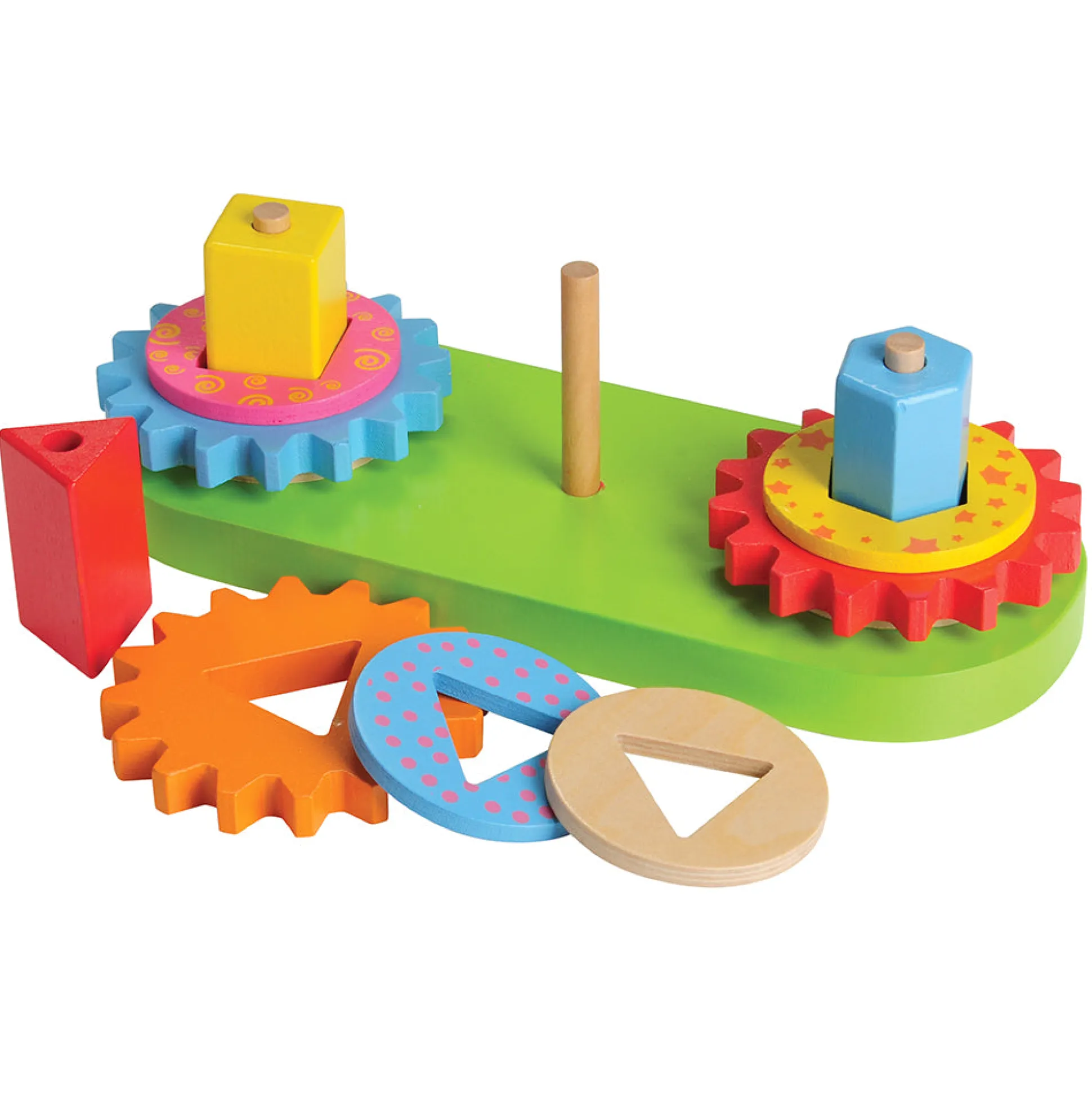Geared Shape Toddler Puzzle | Wooden Gear and Shape Matching 13-Piece Set