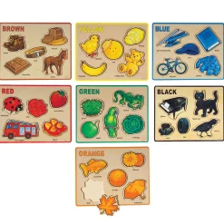 Half-Size Learn-A-Color Wooden Inlay Puzzle Set | 7 Vibrant Color Recognition Puzzles