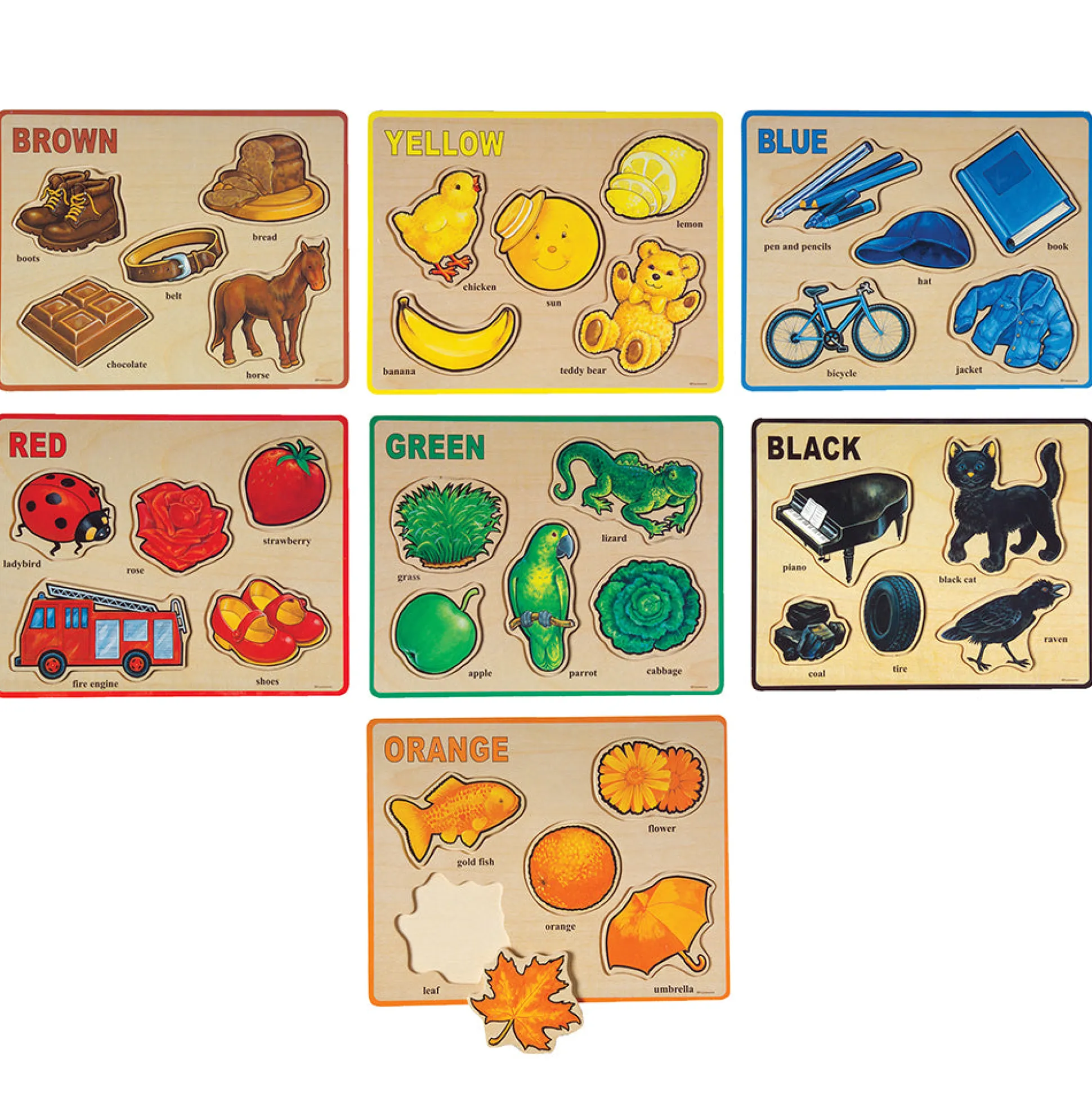 Half-Size Learn-A-Color Wooden Inlay Puzzle Set | 7 Vibrant Color Recognition Puzzles