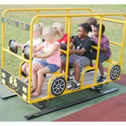 Happy Time School Bus Playground Equipment | 3 Benches, Steering Wheels & Spring Bouncing Fun