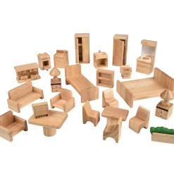Hardwood Dollhouse Furniture Set | 26 Piece Set