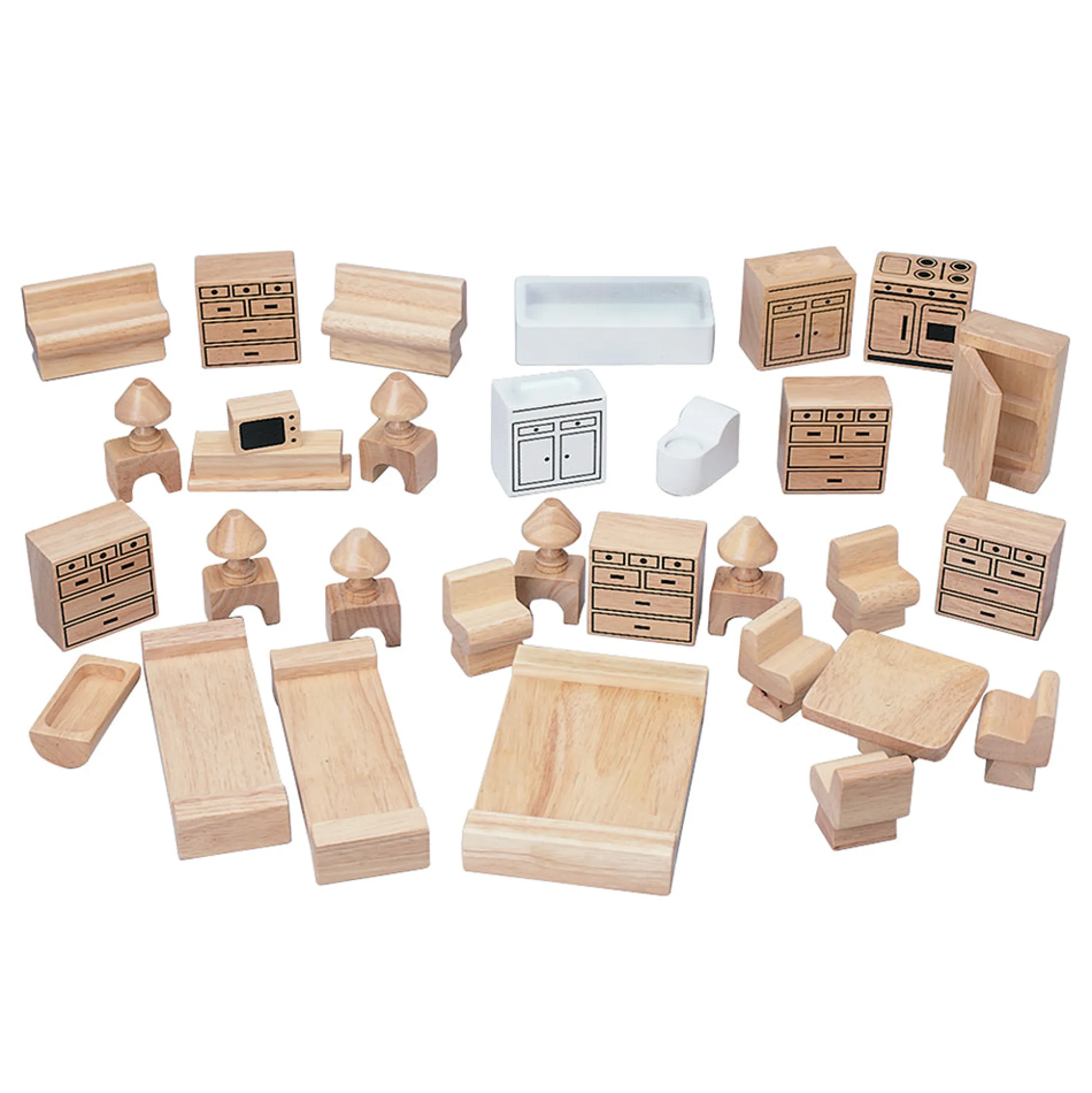 Hardwood Doll House Furniture | 37 Piece Set