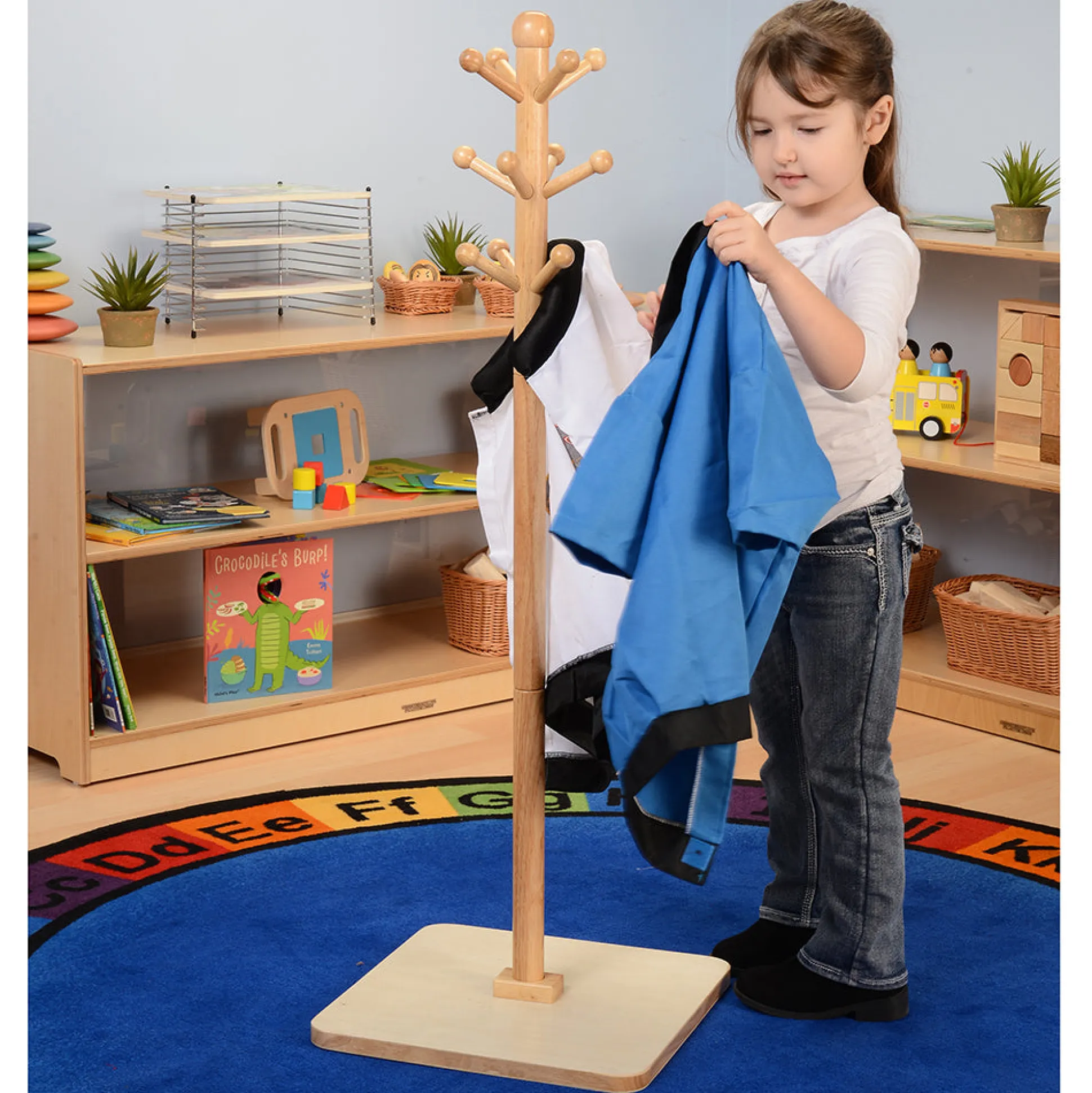 Hardwood E-Z Reach Clothes Tree Dress Up Unit | Space-Saving Design