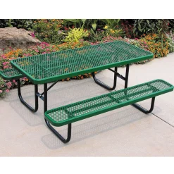 Heavy Duty 8-Foot Rectangular Picnic Table with Diamond-Shaped Pattern | Commercial 9-Gauge Steel Walk-Through Outdoor Table