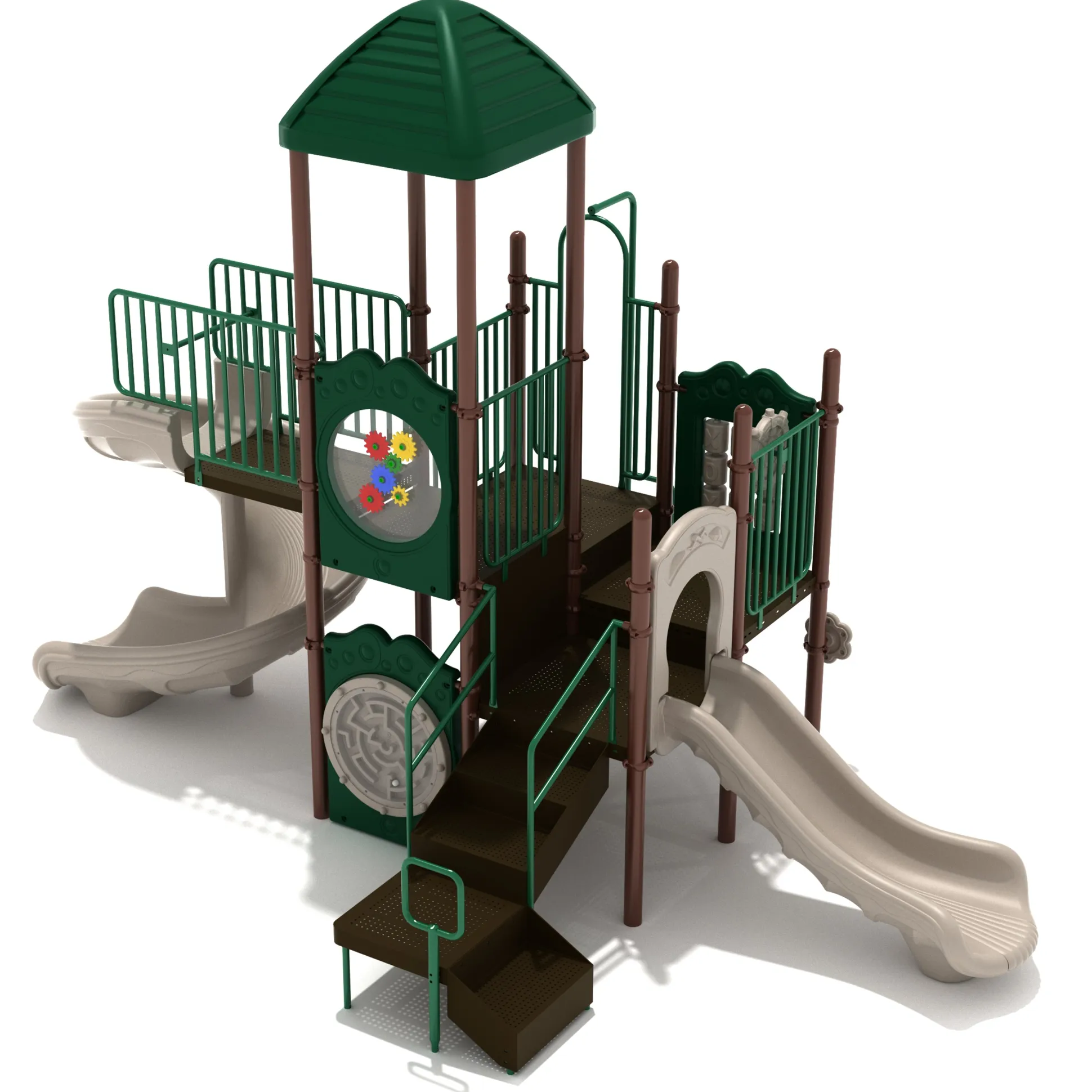 Hoosier Nest Multi-Slide Playground Set | Spiral Slide, Activity Panels & Ball Maze for Ages 2–12